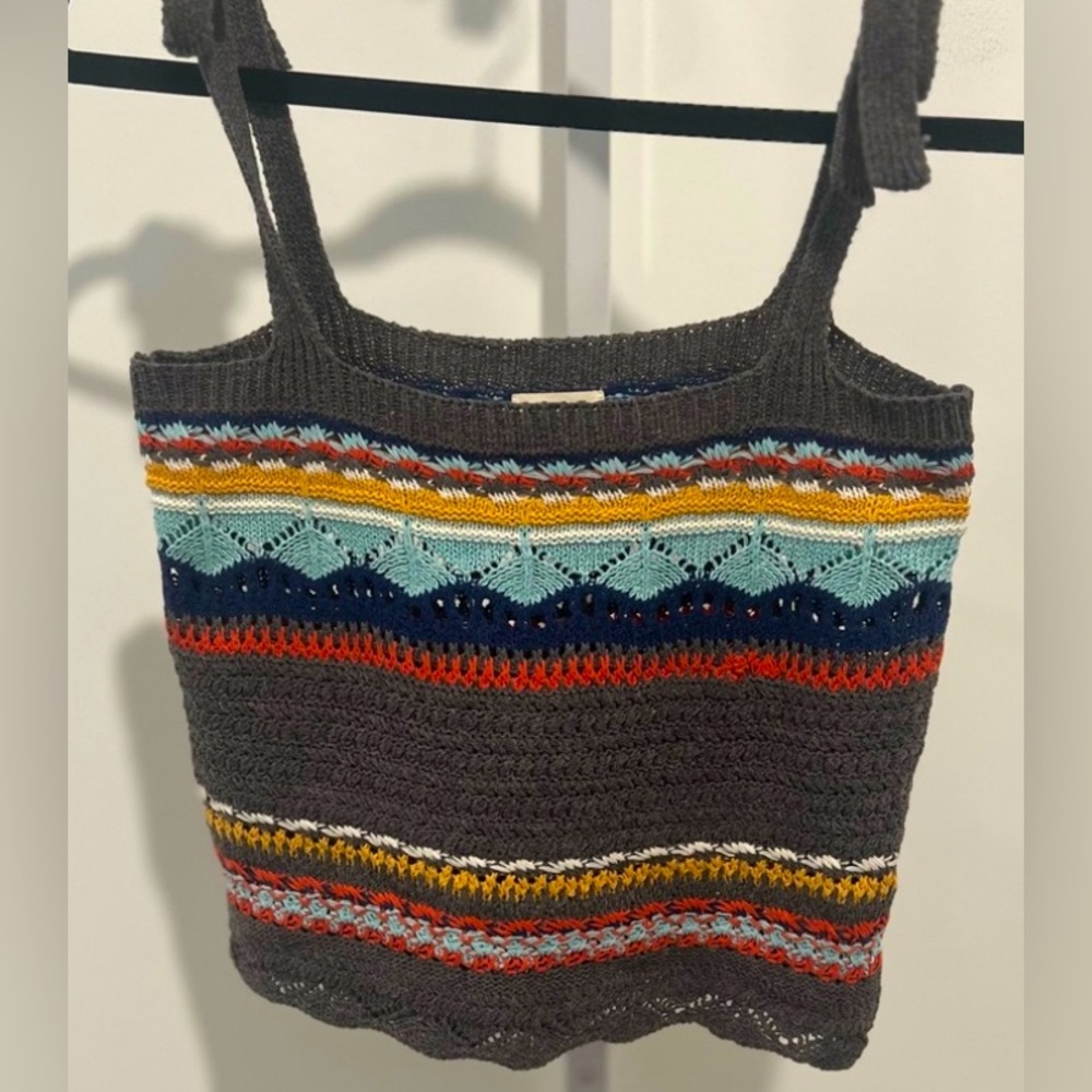 POL NWOT Crochet Multicolor Striped Square NeckTop - Picture 1 of 6